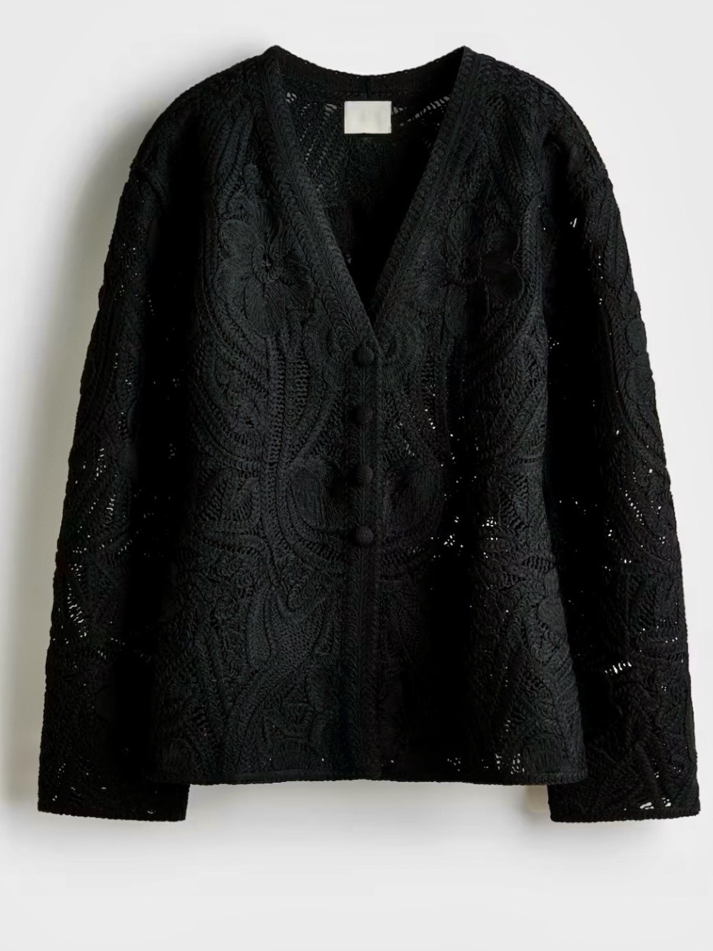 H&M EDITION NWT Black knit Crochet button front puff sleeve cardigan